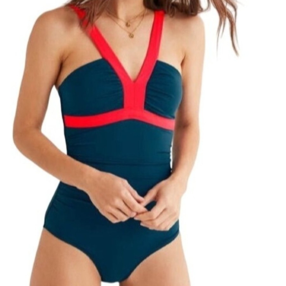 Boden Womens 6 Corsica Navy Coral One Piece Swimsuit